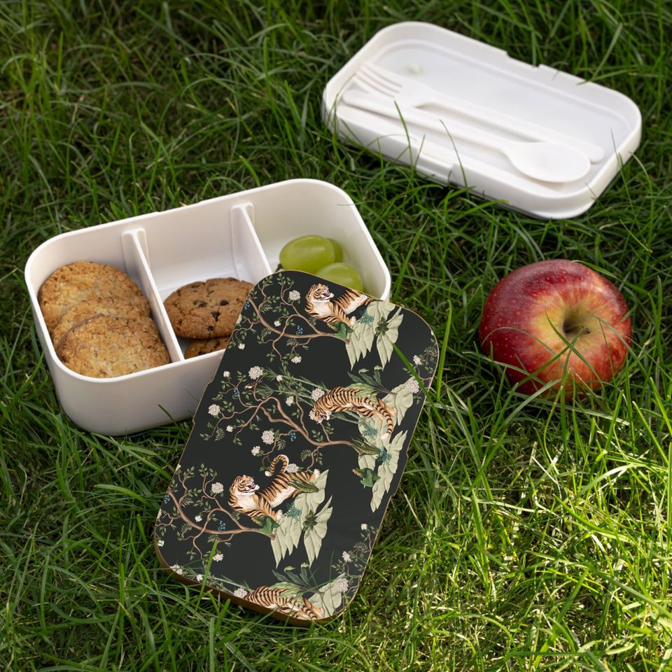 Chinoiserie Tigers and Peonies Bento Lunch Box, Student Lunch Box, Back To School Gift