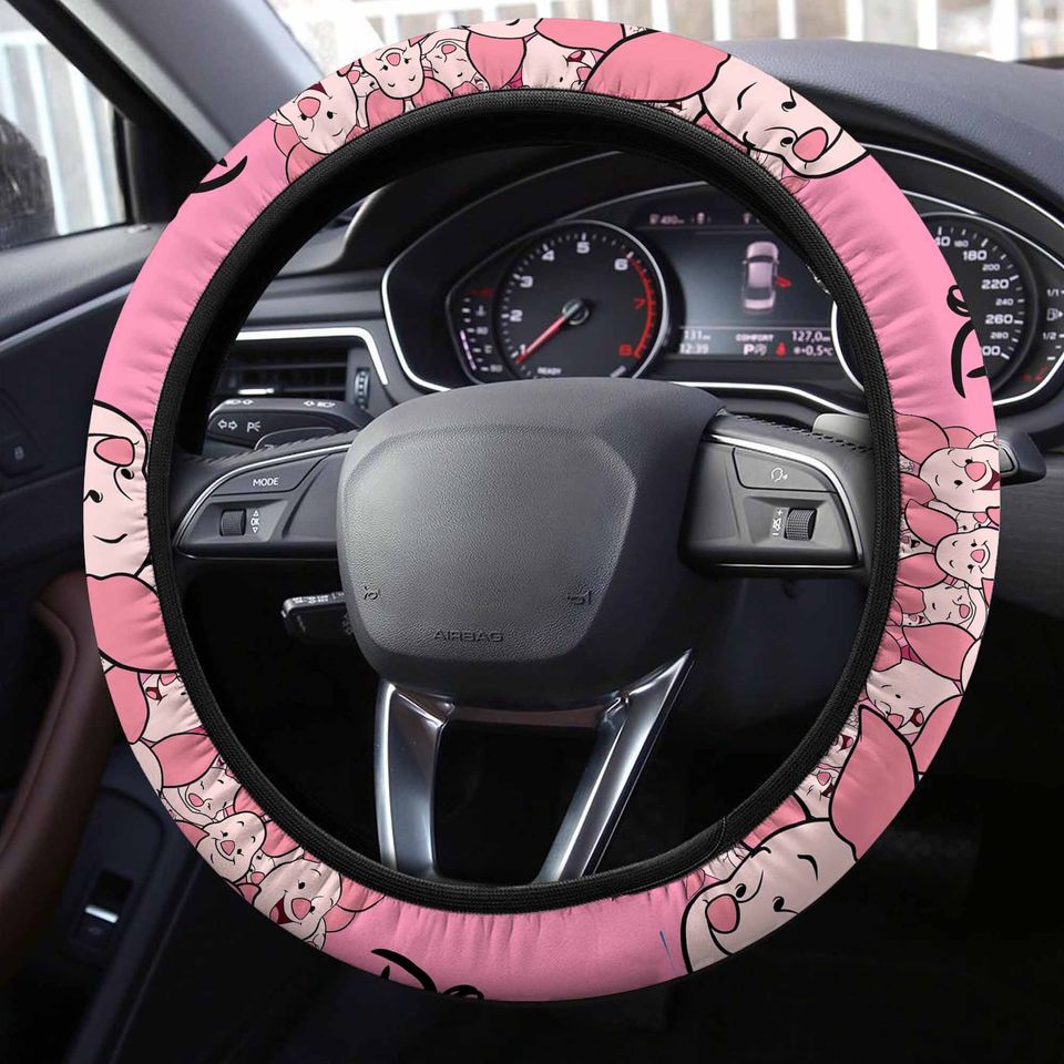 Piglet Pink Beige Patterns DisneySteering Wheel Cover