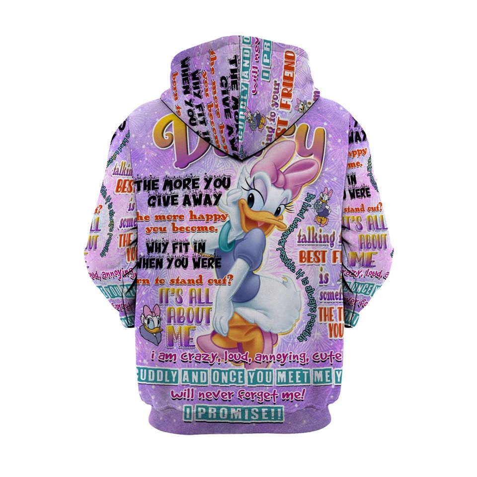 Daisy Duck Punk Words Pattern | Disney 3D Hoodie