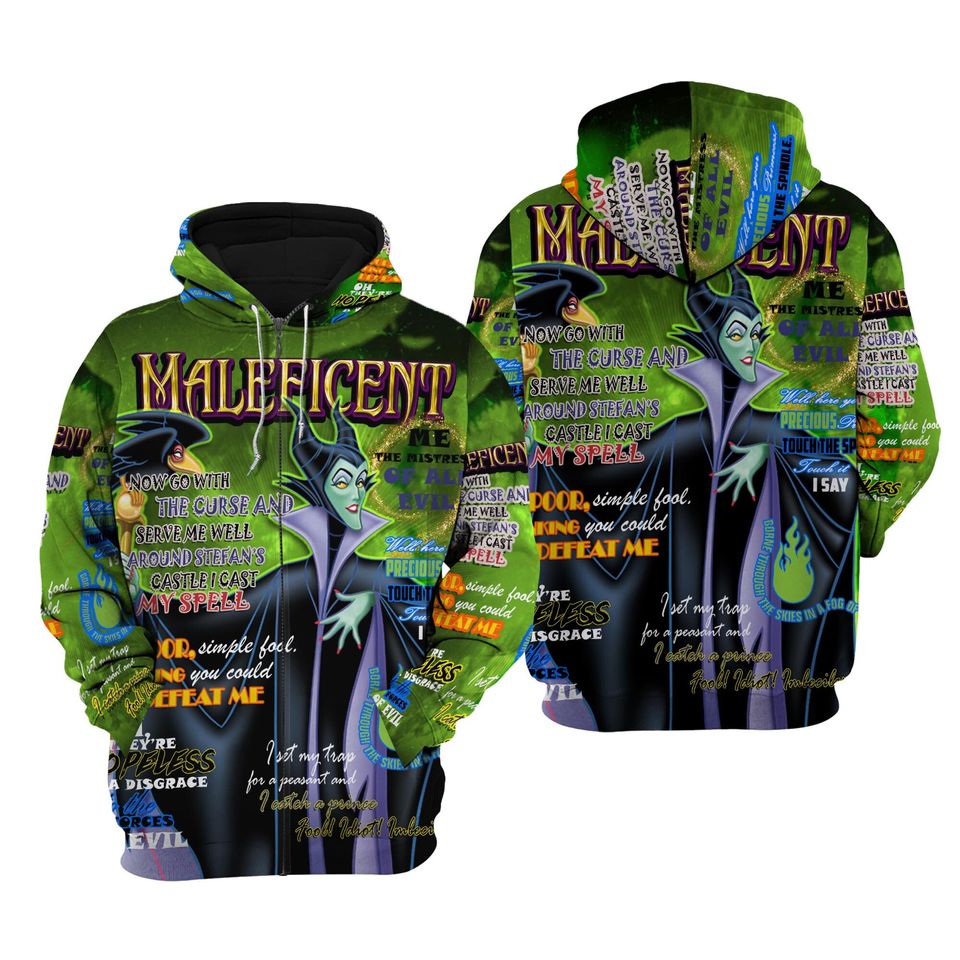 Maleficent Punk Words Pattern | Disney 3D Hoodie