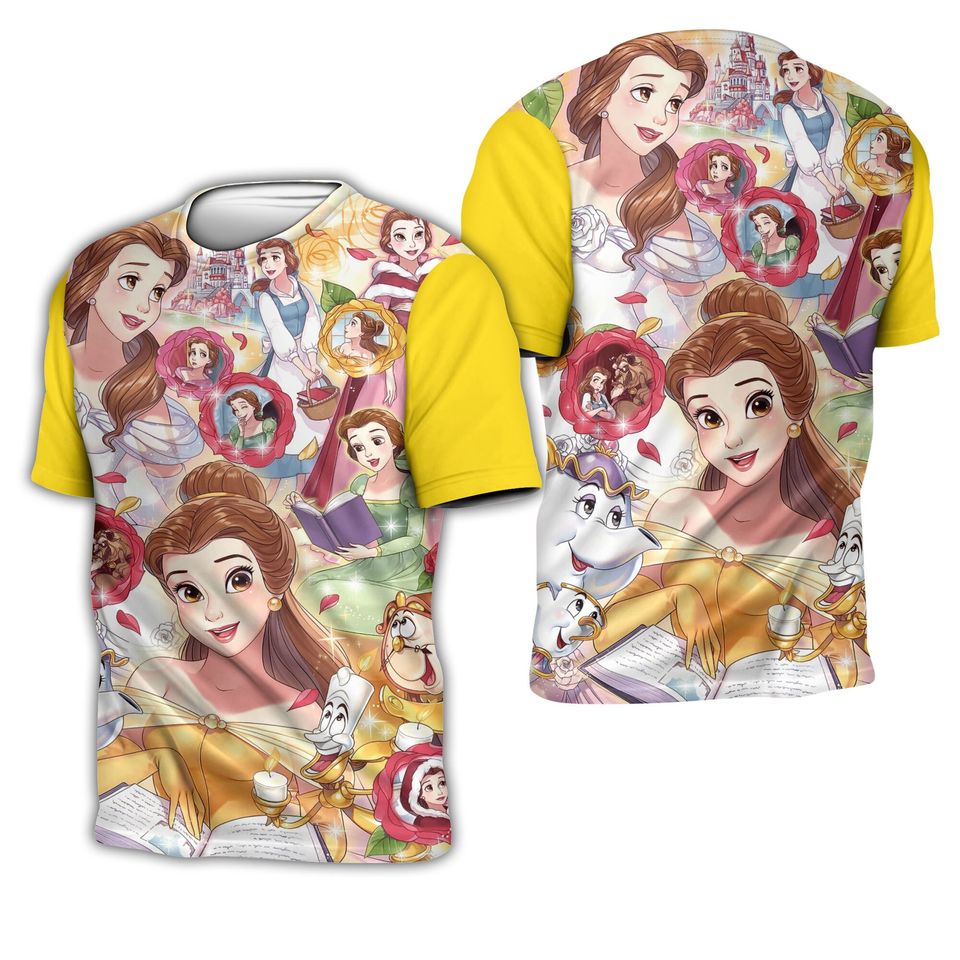 Belle Princess Yellow Button Overalls Patterns Disney 3D T-shirts