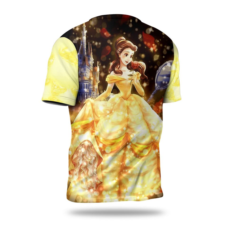 Belle Princess Yellow Bling Button Overalls Patterns Disney 3D T-shirts