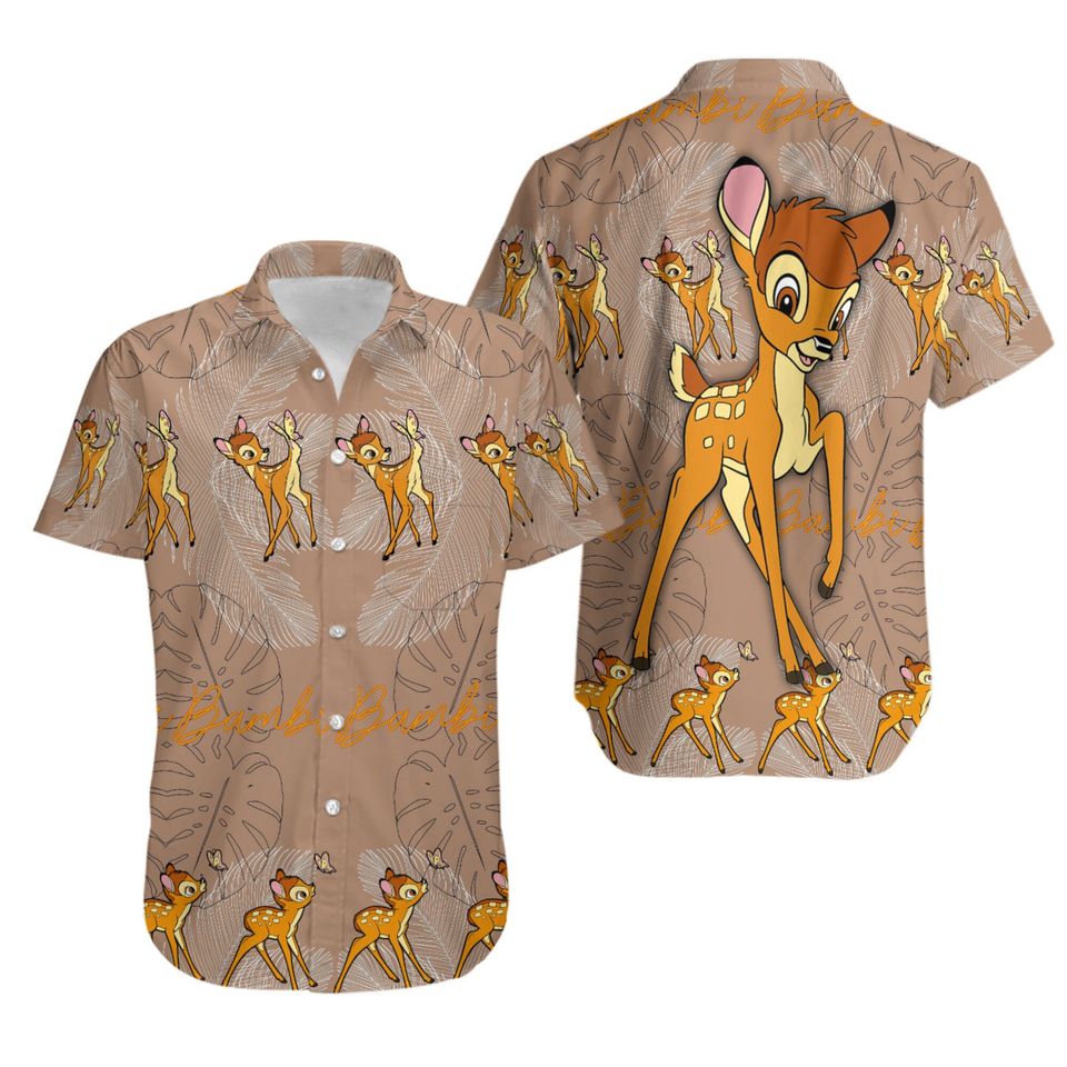 Bambi Brown Floral Pattern Disney Hawaiian Shirt