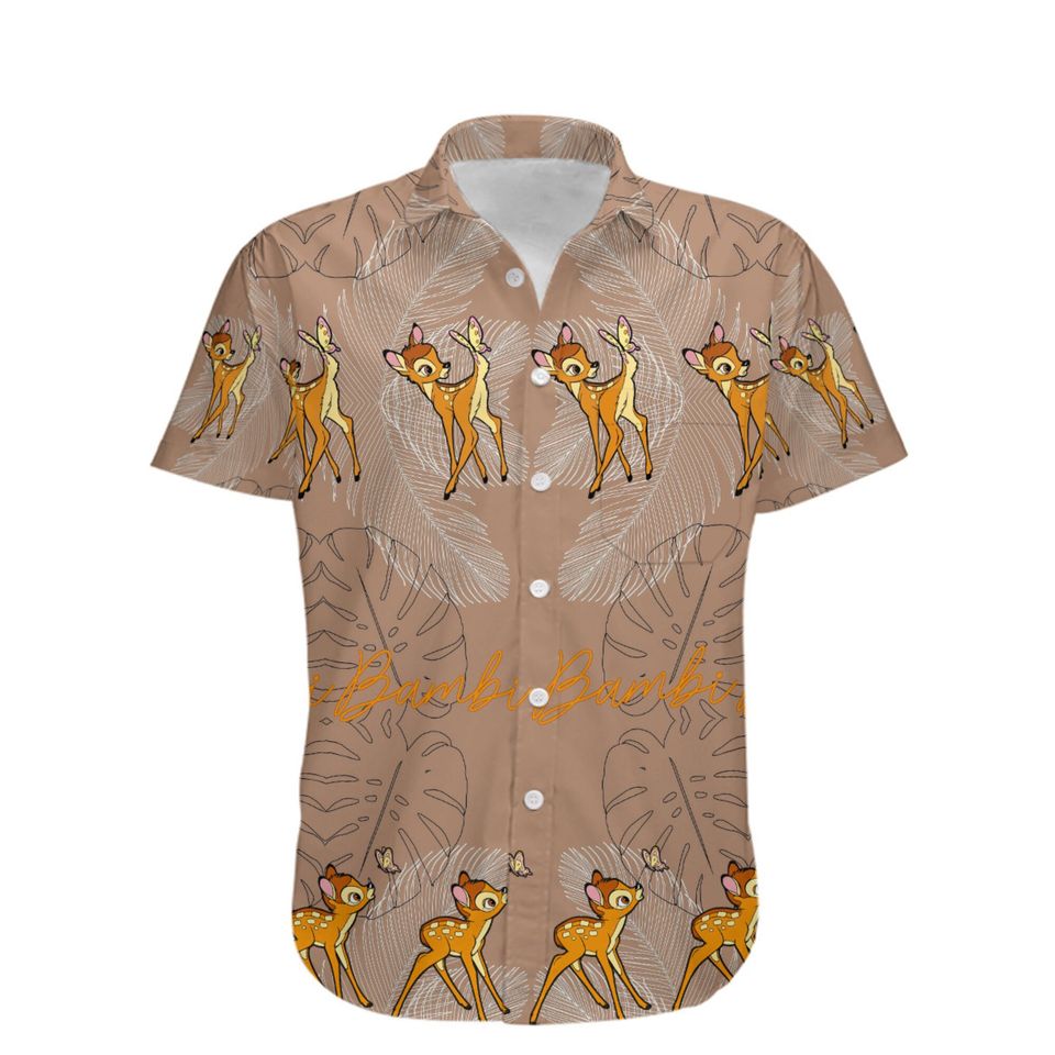 Bambi Brown Floral Pattern Disney Hawaiian Shirt