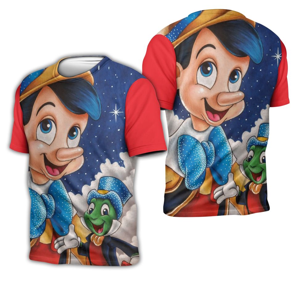 Pinocchio Red Button Overalls Patterns Disney T-shirts