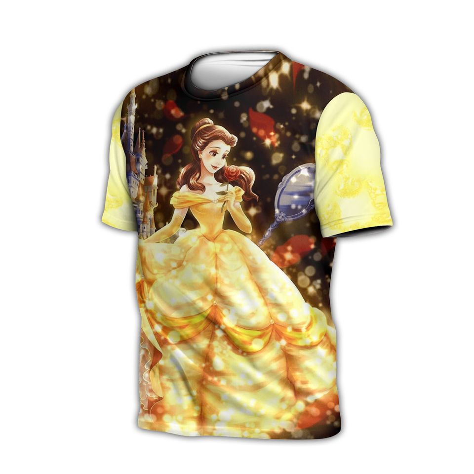 Belle Princess Yellow Bling Button Overalls Patterns Disney 3D T-shirts