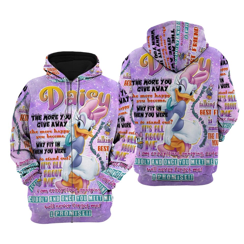 Daisy Duck Punk Words Pattern | Disney 3D Hoodie