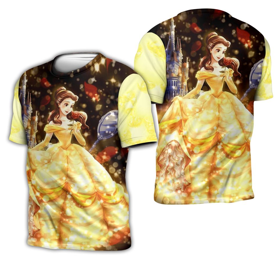 Belle Princess Yellow Bling Button Overalls Patterns Disney 3D T-shirts