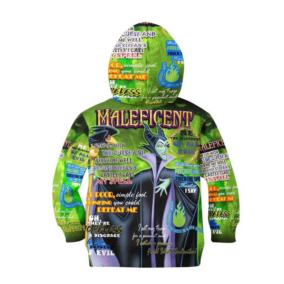 Maleficent Punk Words Pattern | Disney 3D Hoodie