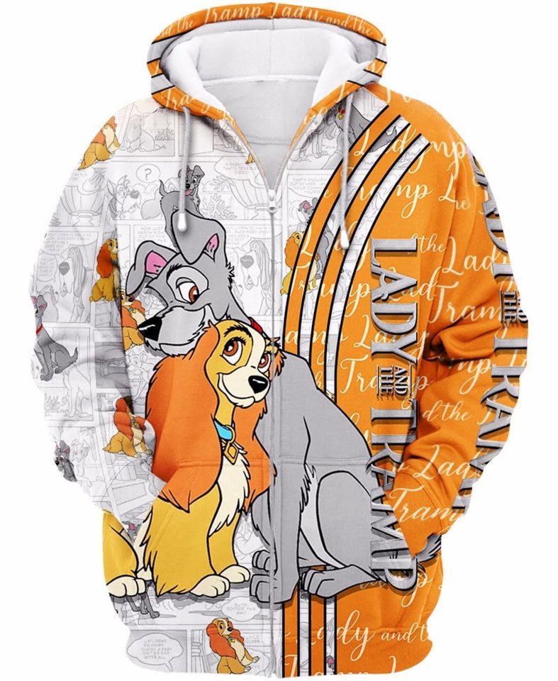 Lady And The Tramp Orange 3D Hoodie