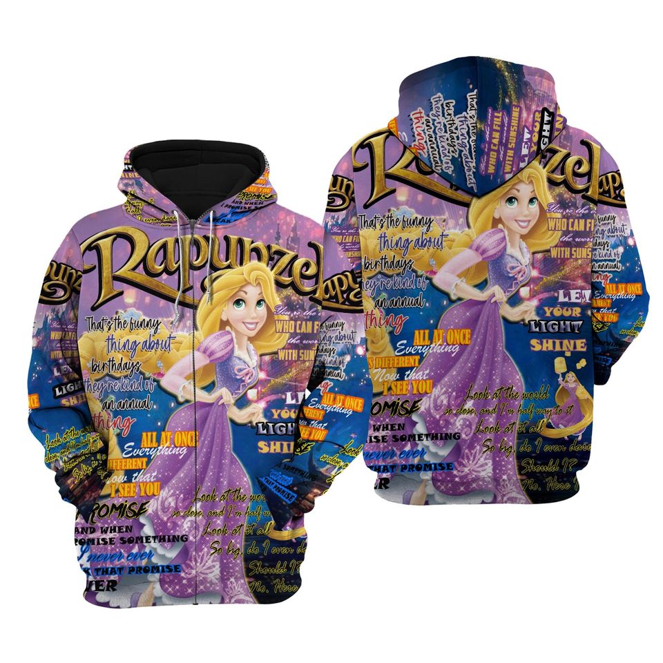 Rapunzel Punk Words Pattern | Disney 3D Hoodie