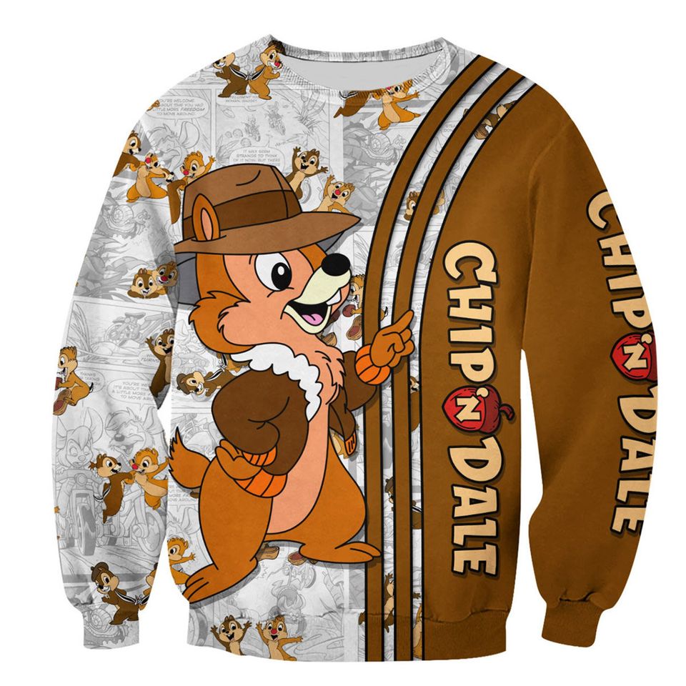 Chip 'N' Dale Brown Comic Patterns Disney 3D Sweatshirt