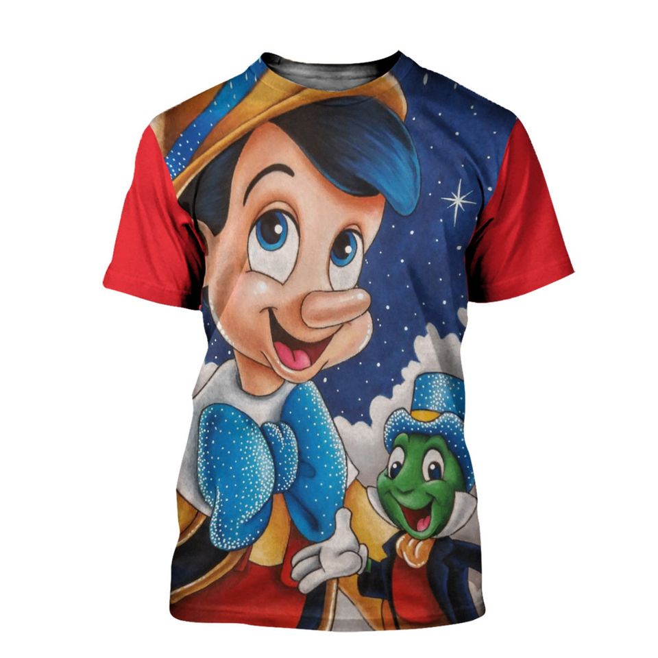 Pinocchio Red Button Overalls Patterns Disney T-shirts