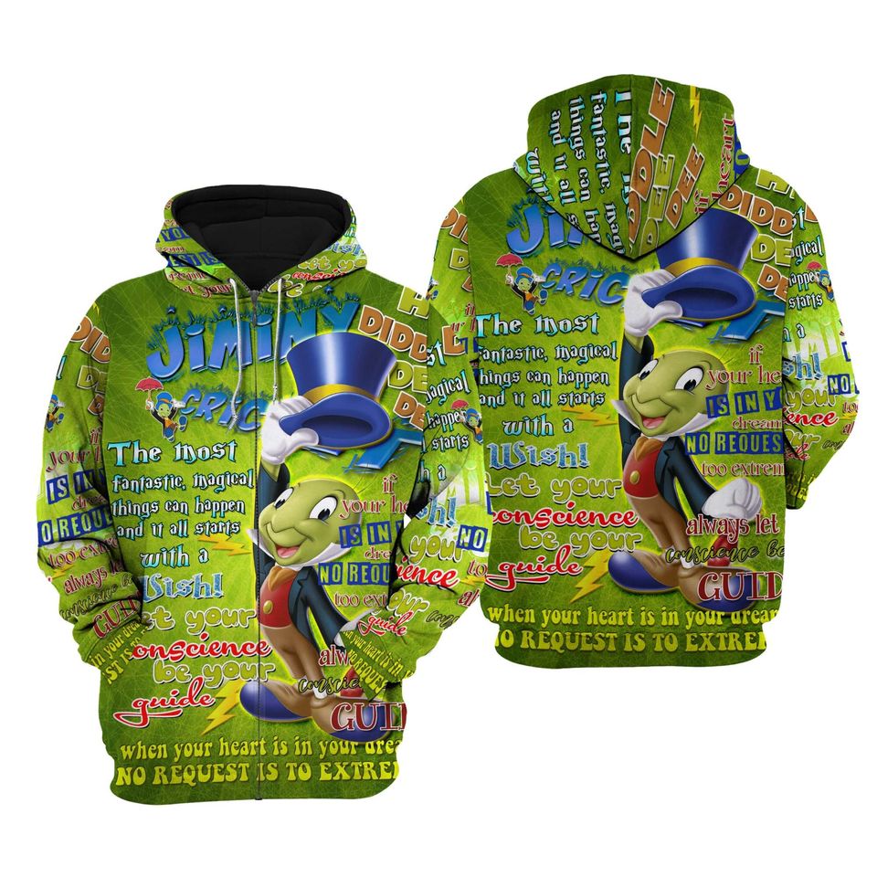 Jiminy Cricket Words Pattern | Disney 3D Hoodie