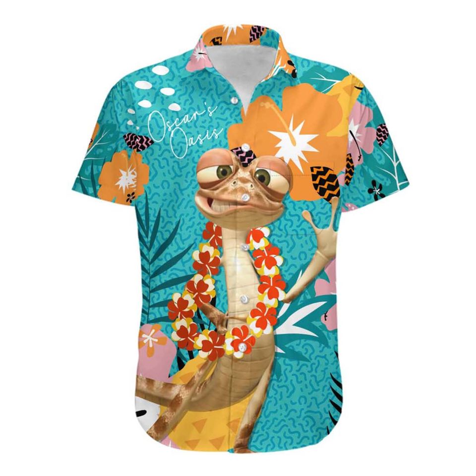 Oscars Green Orange Beige Pattern Disney Hawaiian Shirt