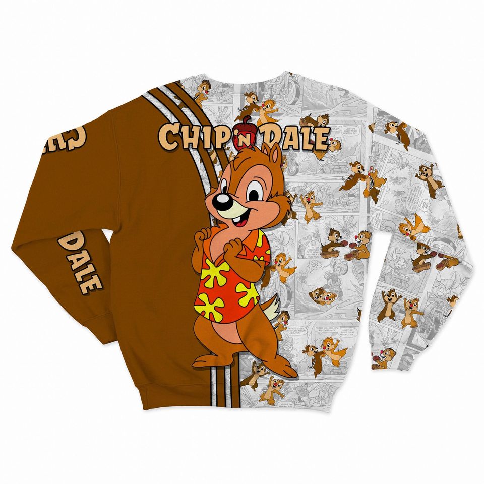 Chip 'N' Dale Brown Comic Patterns Disney 3D Sweatshirt