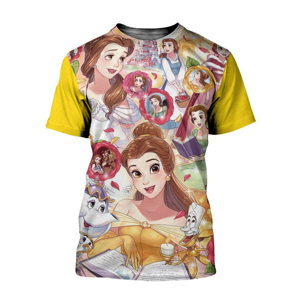 Belle Princess Yellow Button Overalls Patterns Disney 3D T-shirts