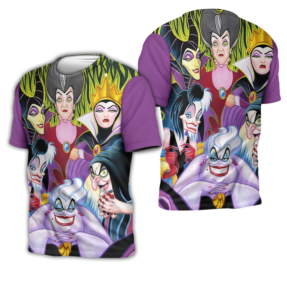 Villains Witches Purple Button Overalls Patterns Disney T-shirts