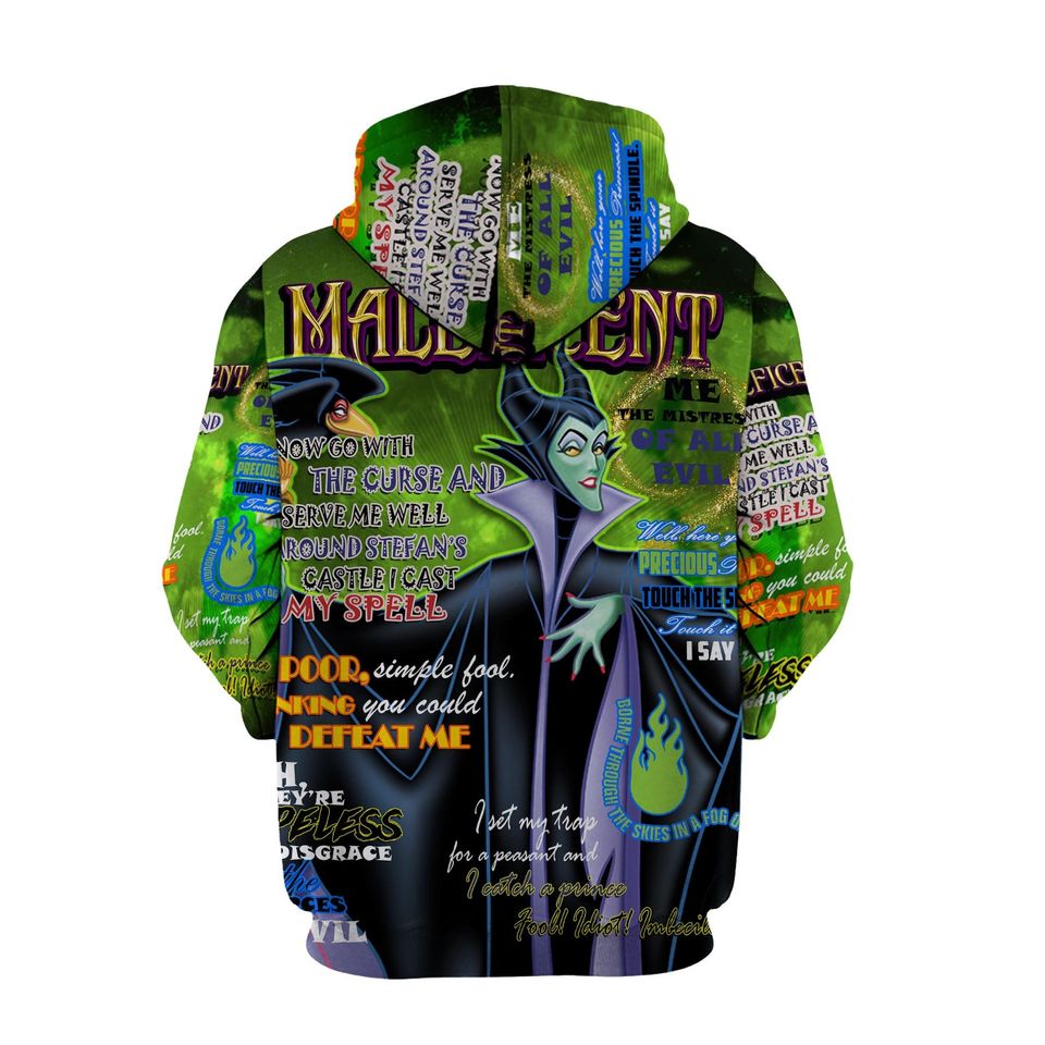 Maleficent Punk Words Pattern | Disney 3D Hoodie