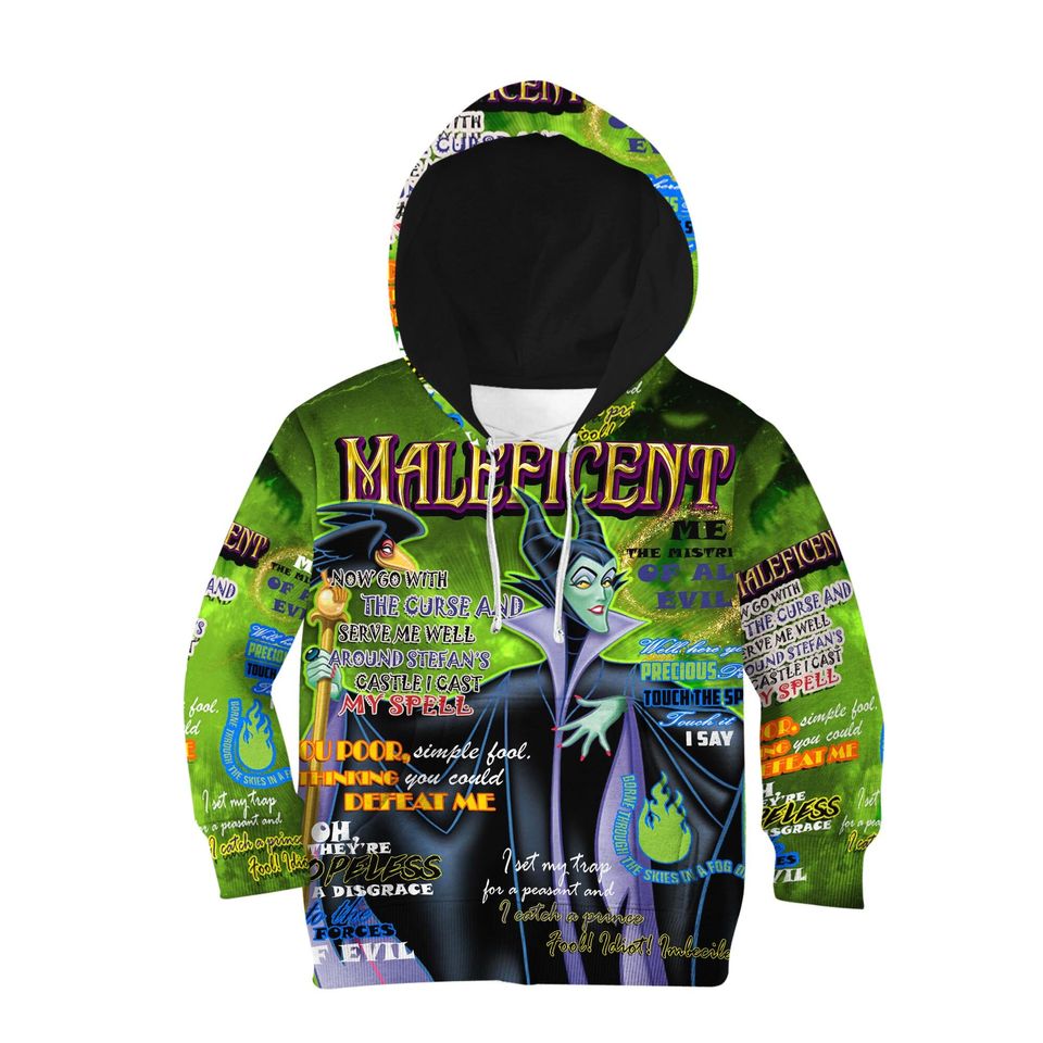 Maleficent Punk Words Pattern | Disney 3D Hoodie