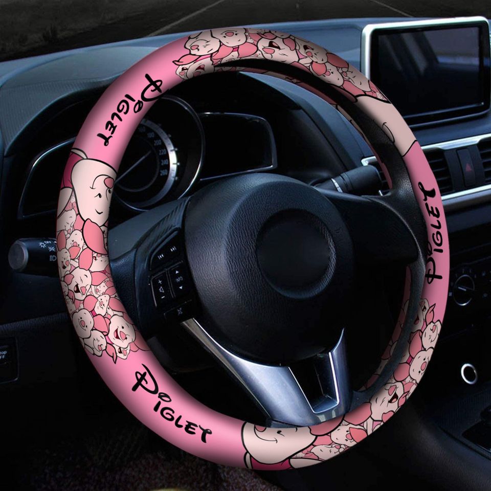 Piglet Pink Beige Patterns DisneySteering Wheel Cover