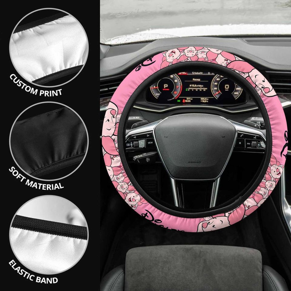 Piglet Pink Beige Patterns DisneySteering Wheel Cover