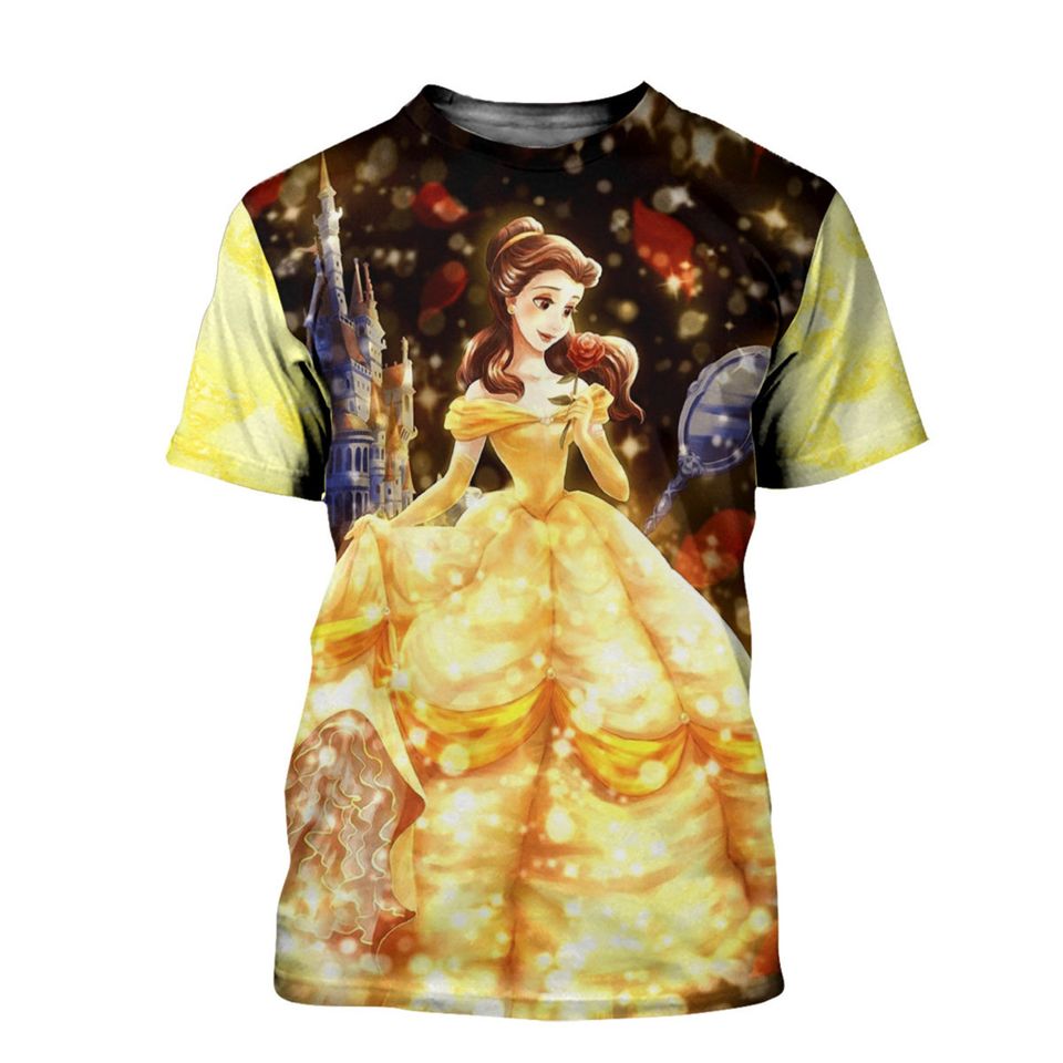Belle Princess Yellow Bling Button Overalls Patterns Disney 3D T-shirts