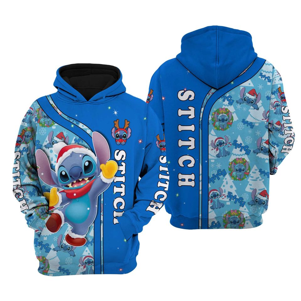Stitch Blue Christmas Disney 3D Hoodie