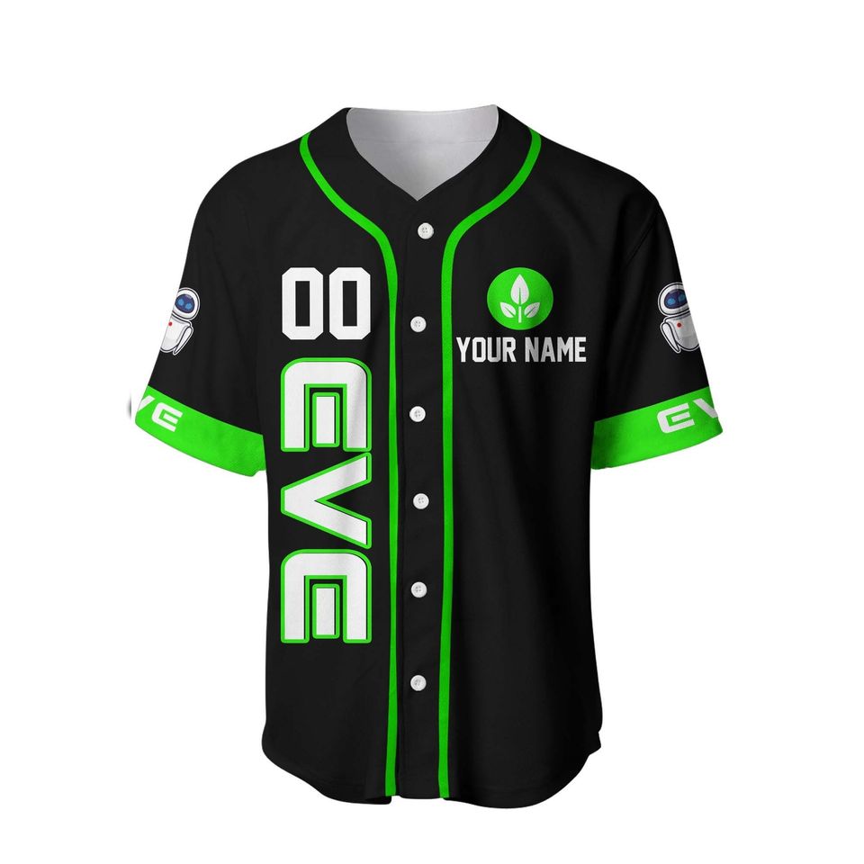Eve Robot Pixar Black Neon Green Jersey | Disney Custom Baseball Jersey
