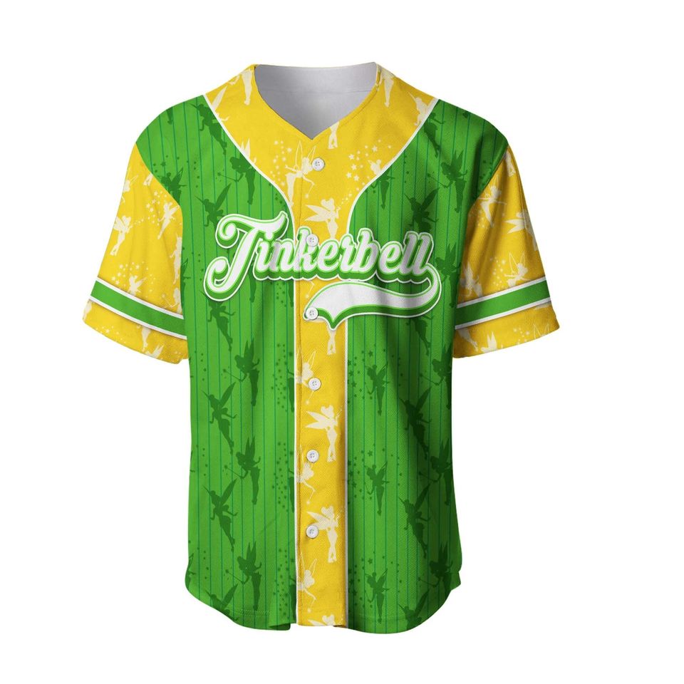 Tinker Bell Dark Green Yellow Patterns | Disney Baseball Jersey Personalized