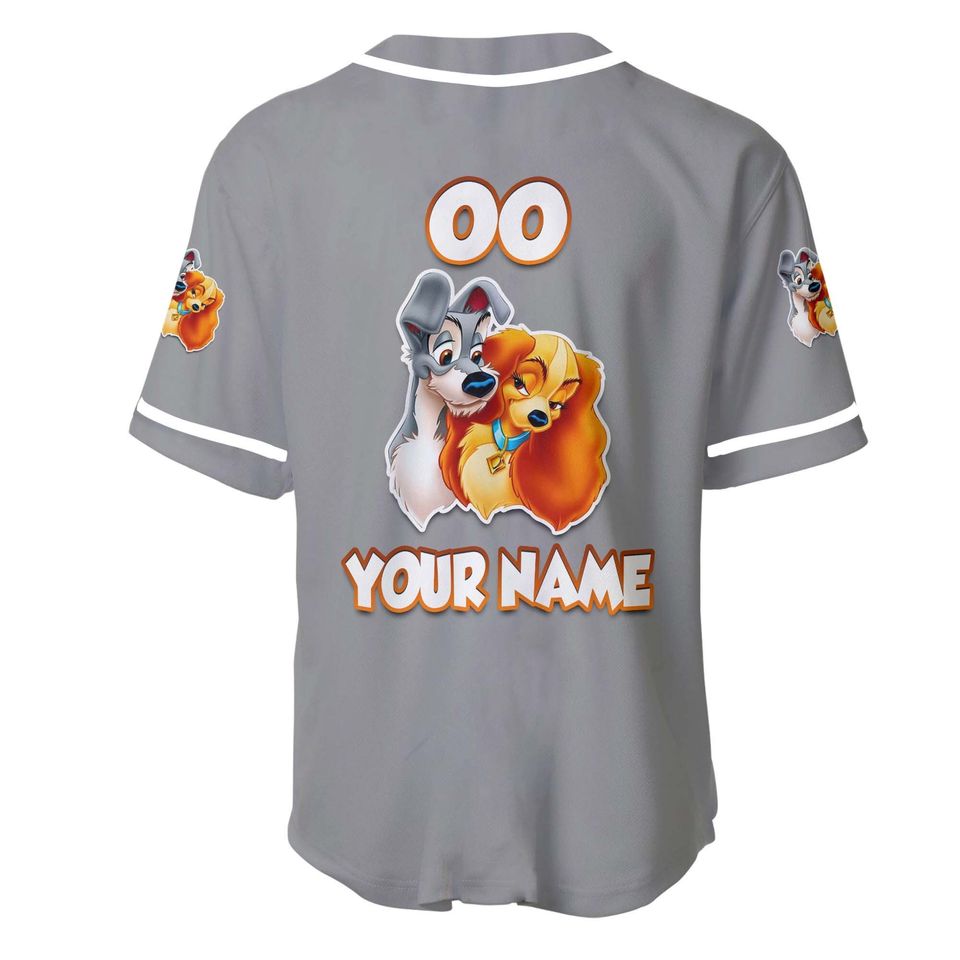 Lady And The Tramp Dogs Gray White | Disney Custom Baseball Jersey