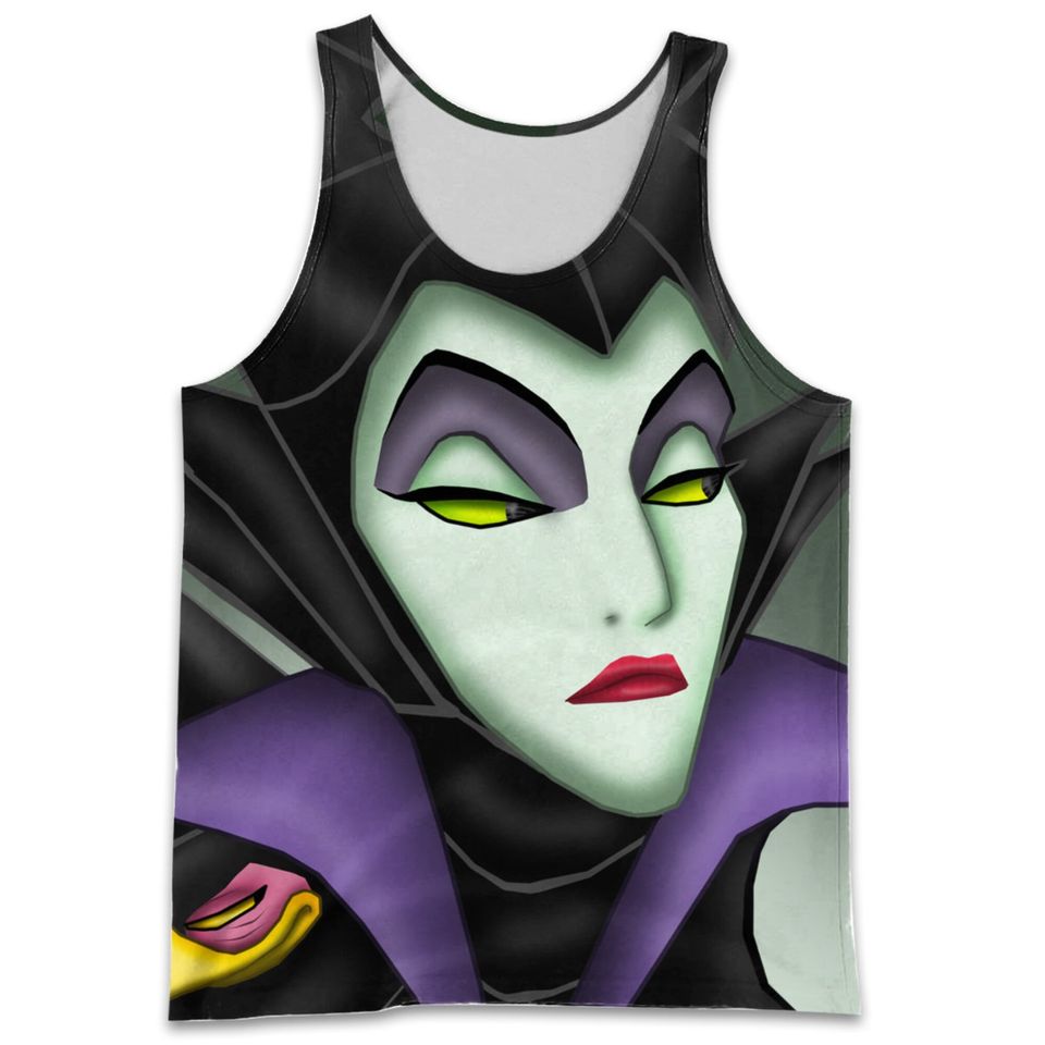 Gray Villian Maleficent Full Print Disney Cartoon Graphic 3D Tank Top