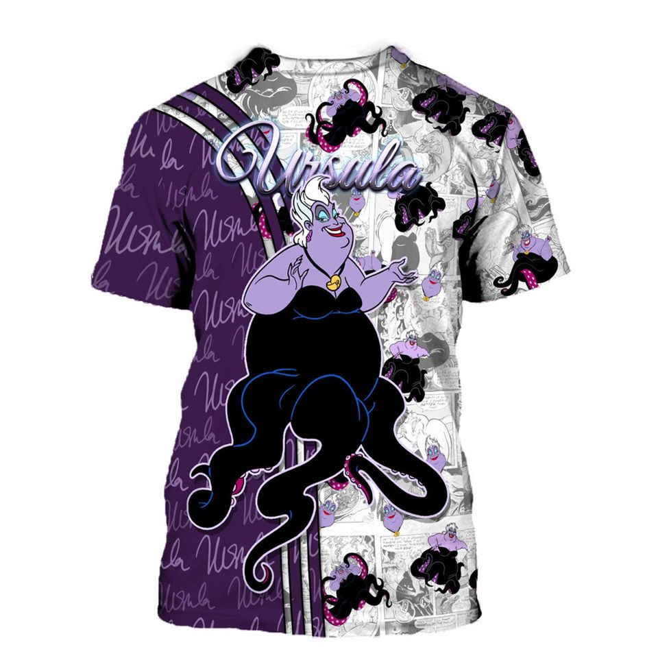 Villian Ursula Purple Cross Comic Book Patterns Disney 3D T-shirts