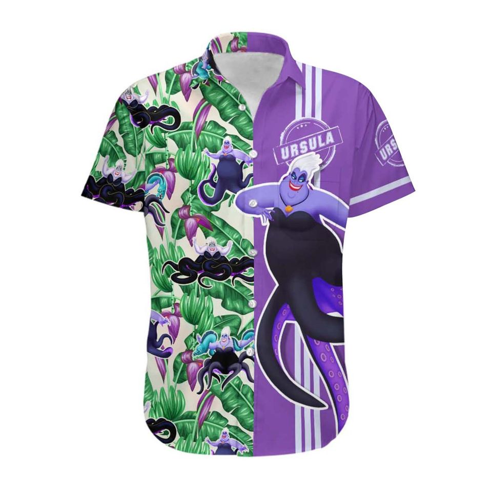 Ursula Villains Floral Hawaii Beach Pattern Disney Hawaiian Button Down Shirt