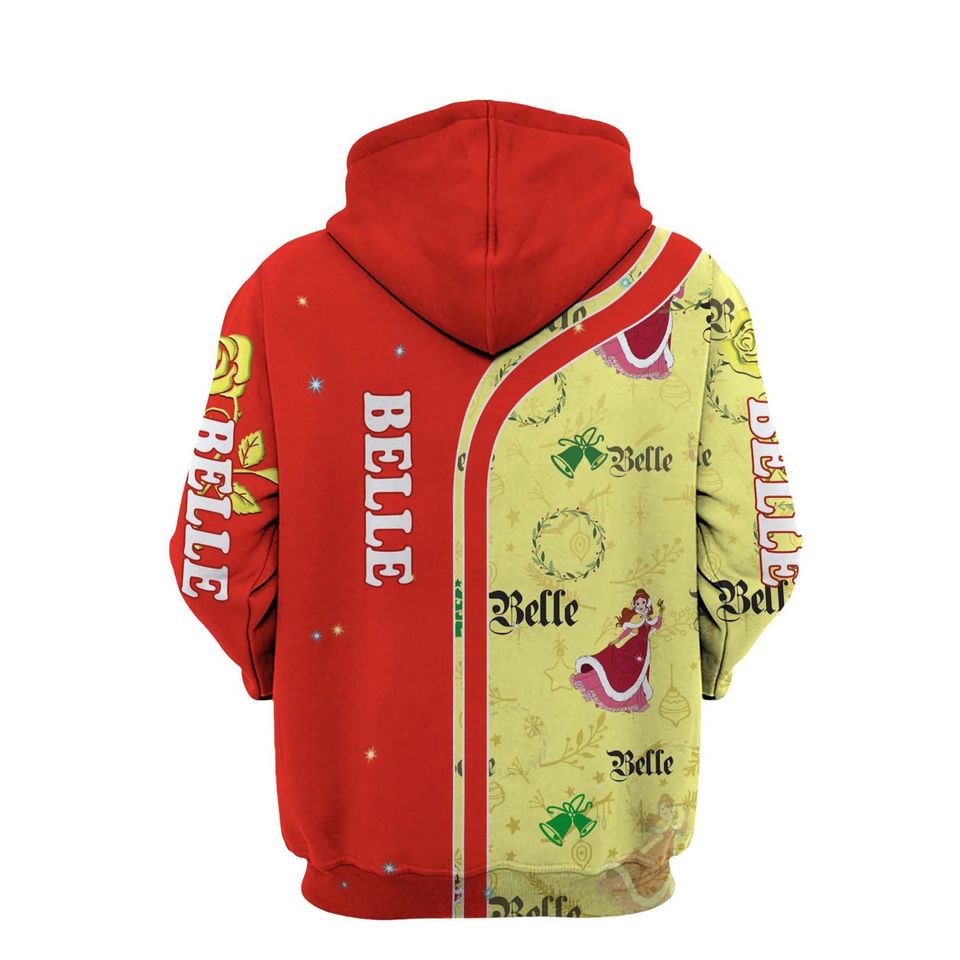 Belle Red Yellow Christmas Disney 3D Hoodie