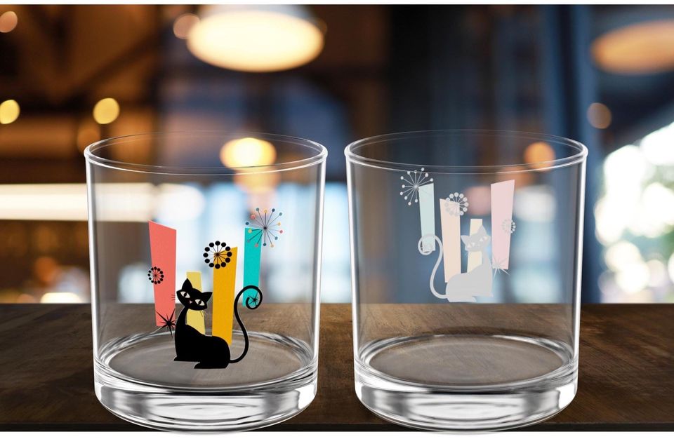 Atomic Kitschy Cat Rock Glass