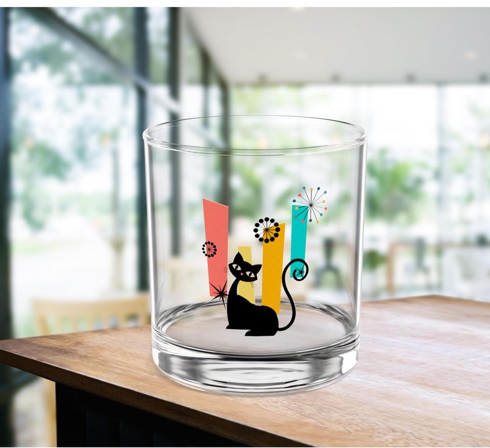 Atomic Kitschy Cat Rock Glass
