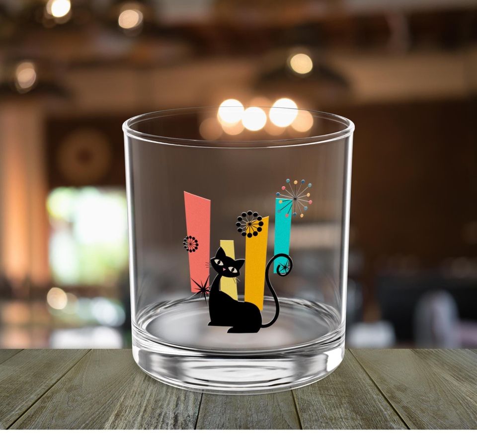 Atomic Kitschy Cat Rock Glass