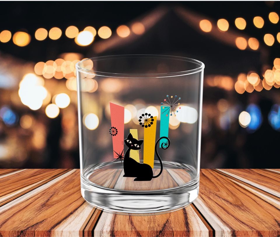Atomic Kitschy Cat Rock Glass
