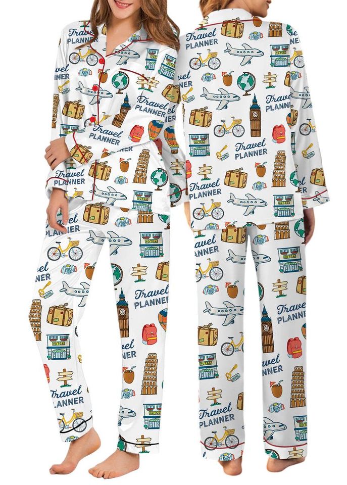 Travel Planner Silk Pajama Set for Women