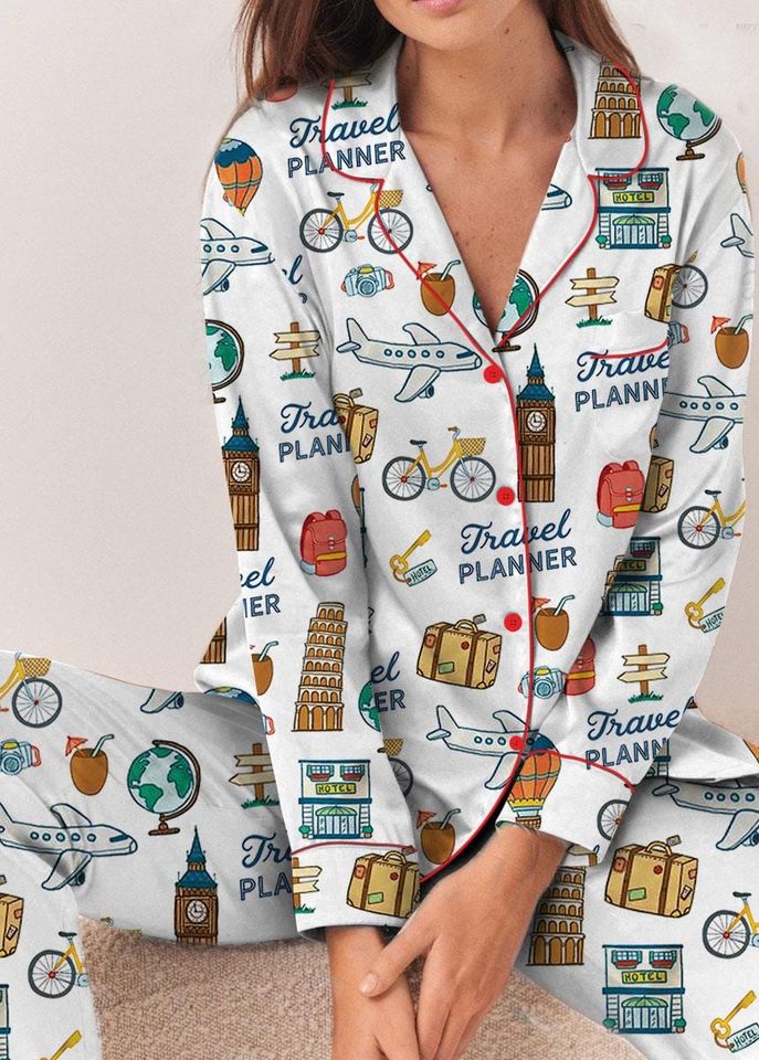 Travel Planner Silk Pajama Set for Women