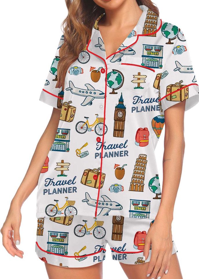 Travel Planner Silk Pajama Set for Women