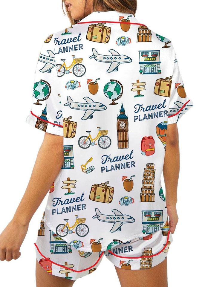 Travel Planner Silk Pajama Set for Women