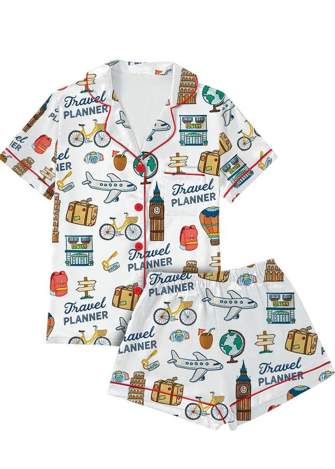 Travel Planner Silk Pajama Set for Women