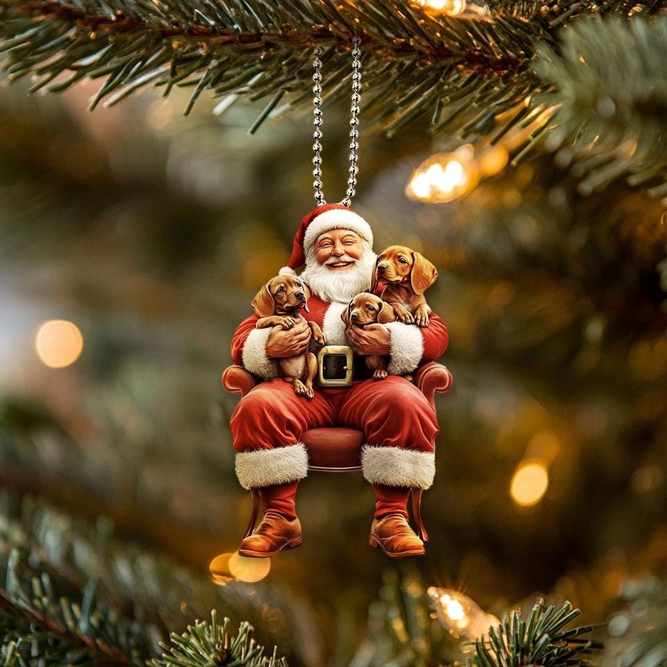2D Flat Vizsla Dog Ornament with Santa Christmas Hanging Decor Gift for Dog Lovers
