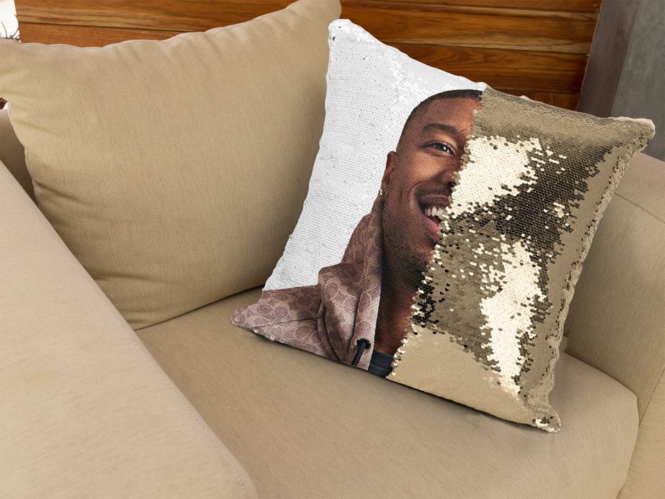 Michael b jordan sequin pillow, flip sequin pillow, cool michael b jordan pillow, michael b jordan fans pillow cushion gift