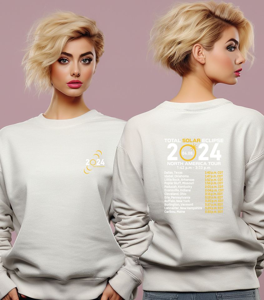 Solar Eclipse 2024 Sweatshirt , Celestial Sweatshirt , Double-Sided Sweatshirt , Gift for Eclipse Lover , April 8th 2024 Sweatshirt ,Eclipse