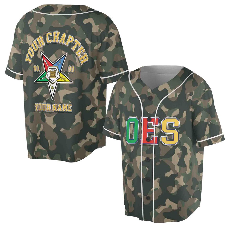 Customized Camo OES Order of the Eastern Star Baseball Jersey