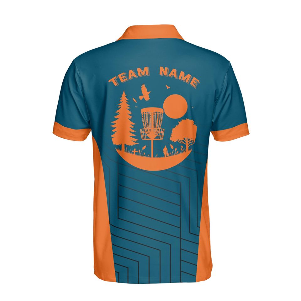 Custom Name Funny Disc Golf Blue Orange Tree Pattern Polo Shirt