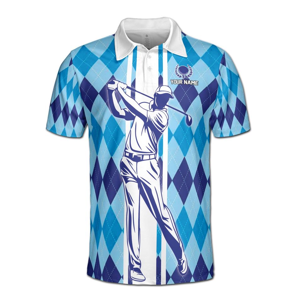 Blue Argyle Golf Champion Men's Polo Shirt, Golfer Gift